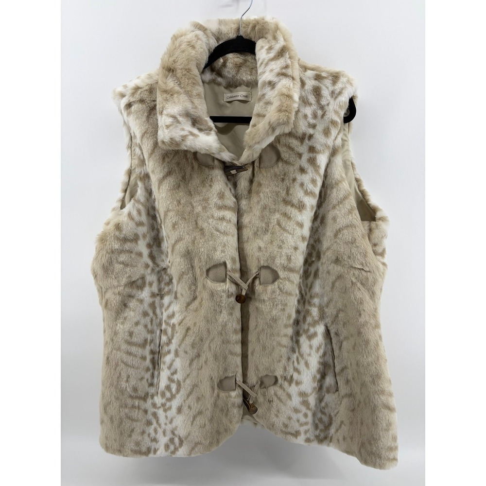 Coldwater Creek Faux Fur Leopard Print Toggle Vest, Size 2X, NWOT